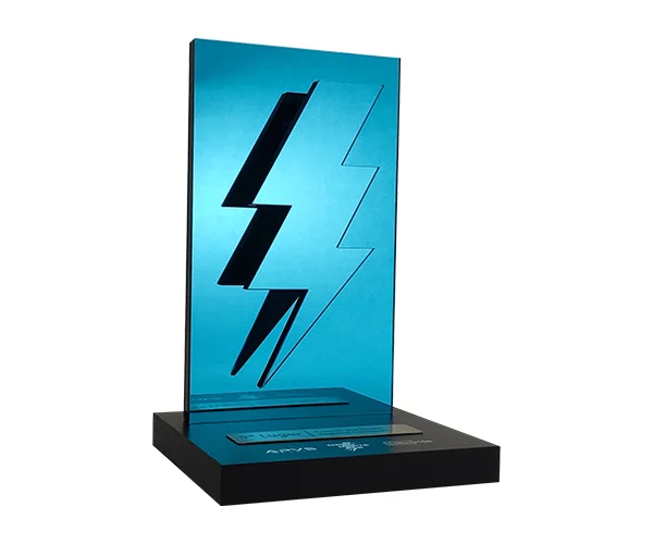 Troféu de acrílico espelhado – ou azul ou bronze
