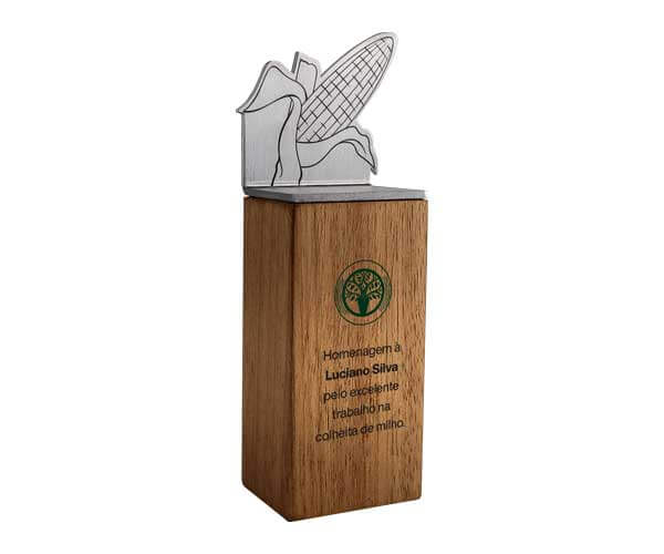 Troféu de Milho de madeira nobre e alumínio