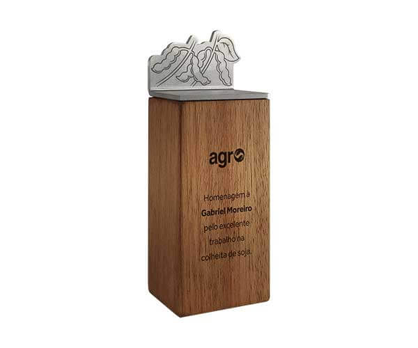 Troféu de soja de madeira nobre e alumínio