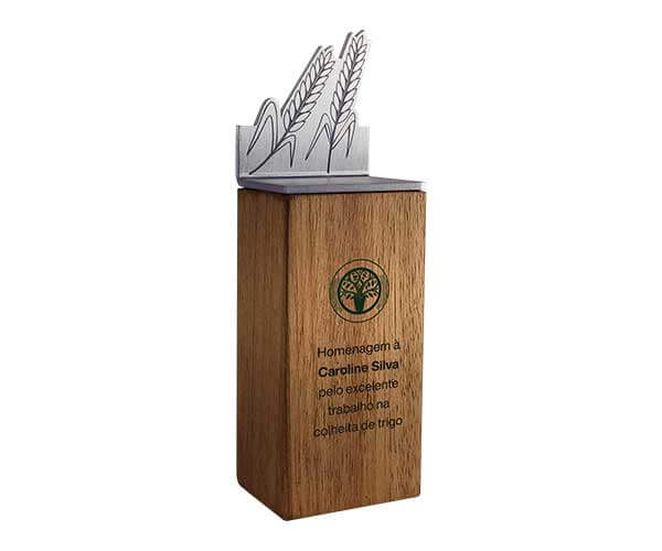 Troféu de trigo de madeira nobre e alumínio