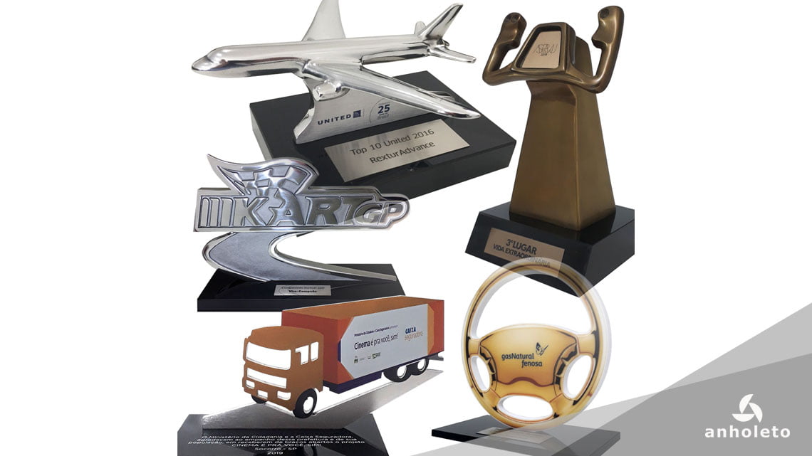 Troféu de carro, troféu de caminhão, troféu de avião, troféu de kart, troféu de ônibus