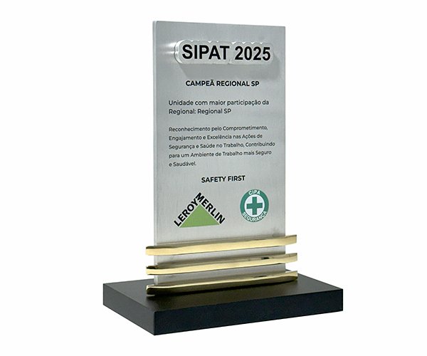 Troféu de alumínio para segurança de trabalho