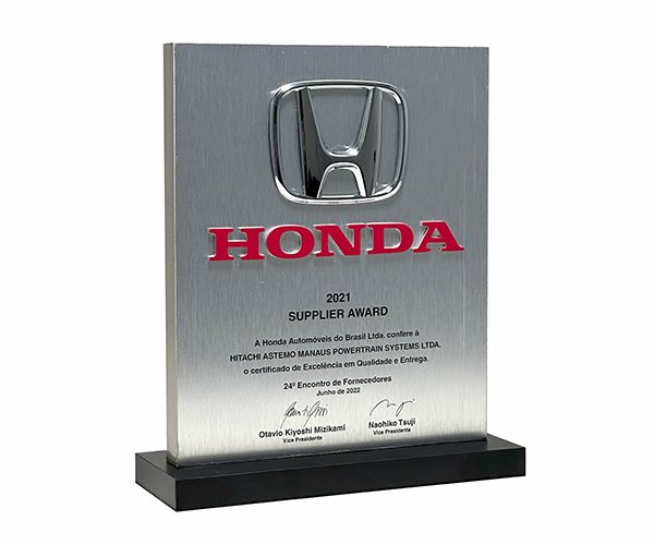 Placa Honda – Certificado de Excelência em Qualidade