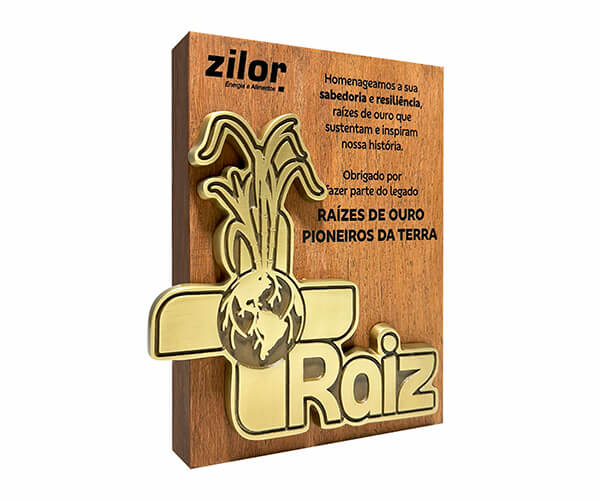 Placa Raízes de Ouro em metal nobre