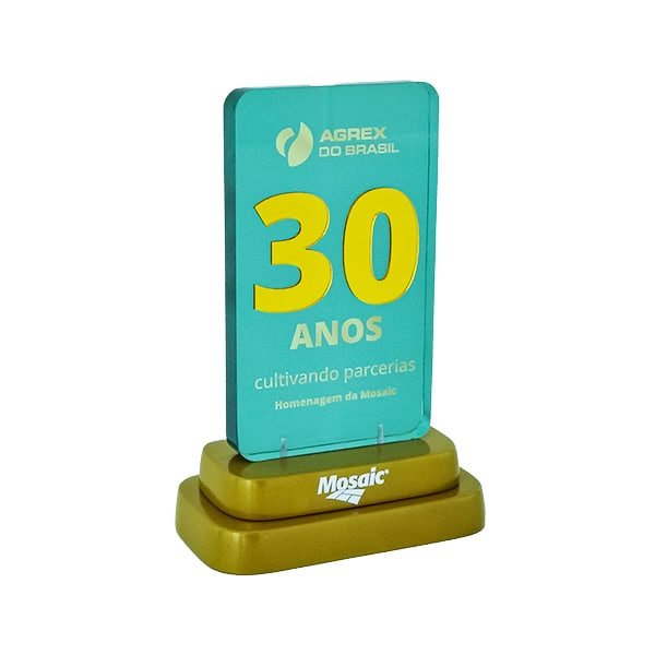 Troféu em acrílico 30 anos de Parceria
