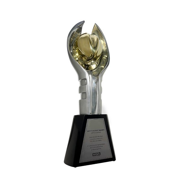 Troféu Segurança do Trabalho com Capacete Dourado