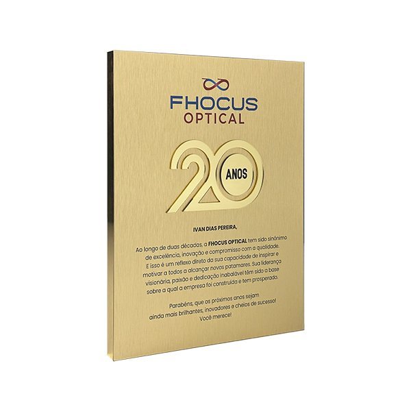 Placa de Parede 20 Anos de Empresa