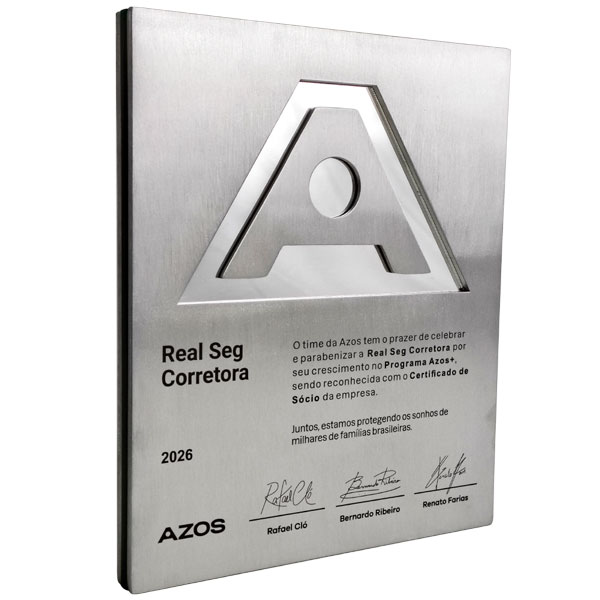 Placa Reconhecimento para os Sócios e corretores da Azos